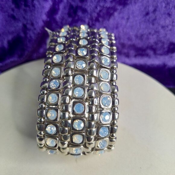 "Desert Sky" Triple-Layer Blue Stone Stretch Cuff with Navajo-Inspired Silver Ac - Picture 3 of 8